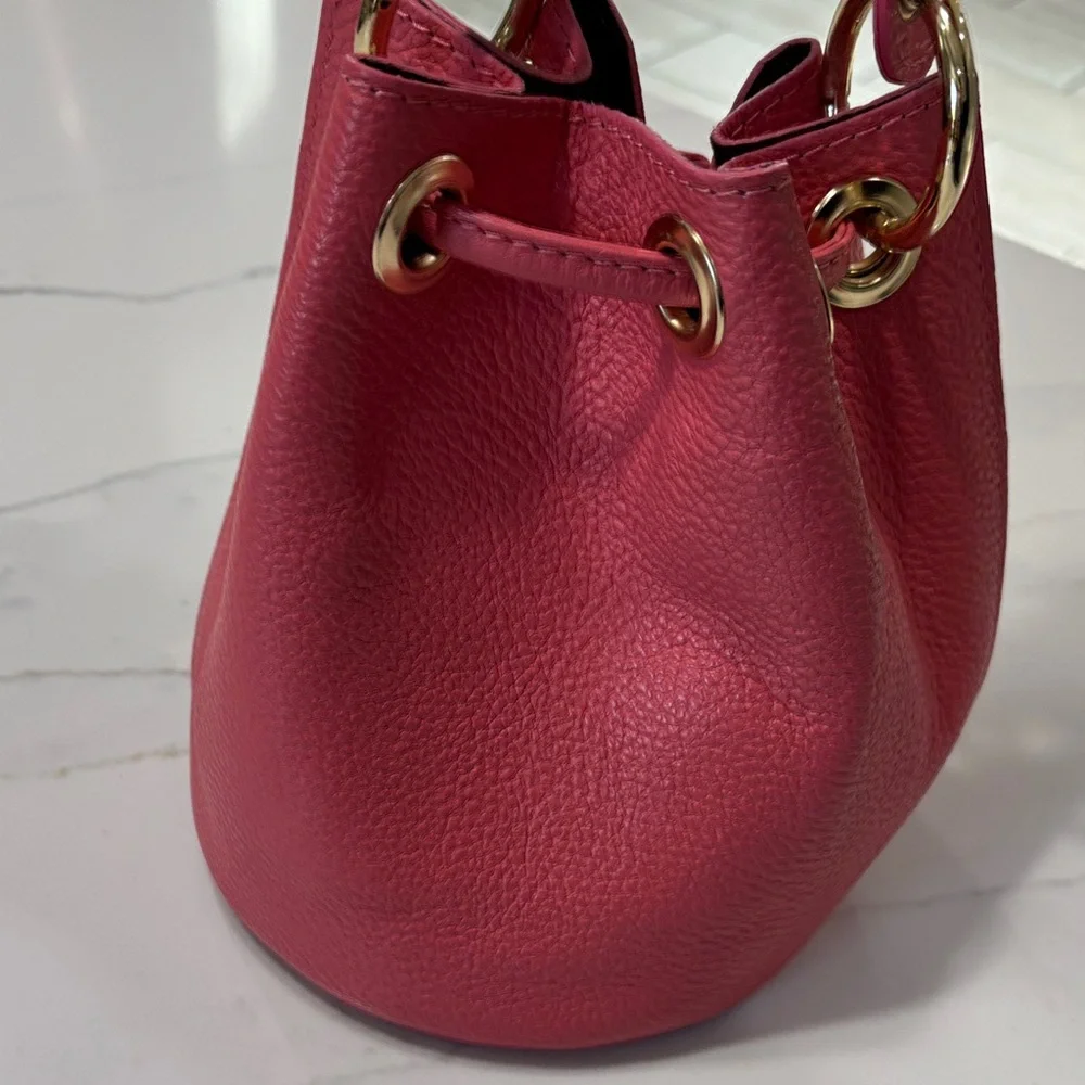 Pink Leather Drawstring Hobo Bag Made in ITALY.